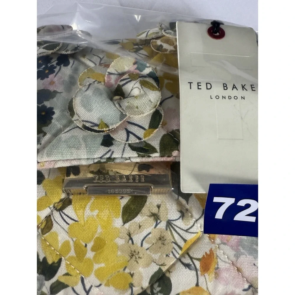 NWT TED‎ BAKER Ginn Marie Gold chain Flap CrossBody Bag Floral Applique Quilted
